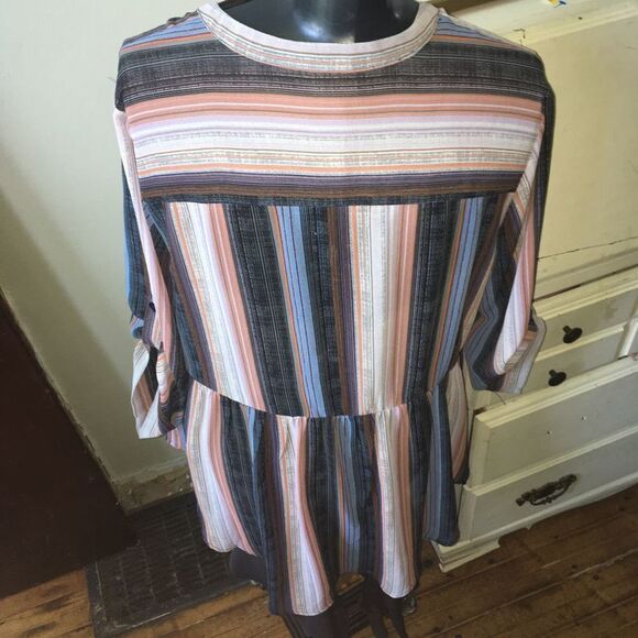 Torrid multicolored striped empire waist semi sheer 1x blouse - Picture 2 of 3